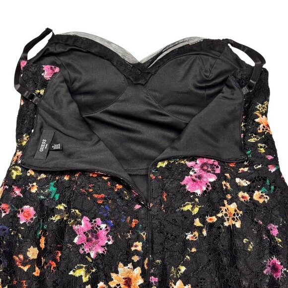 Guess Floral Lace Dress Sz.12 Black Spaghetti Straps Ruffle Fairy Event Party - Picture 5 of 15